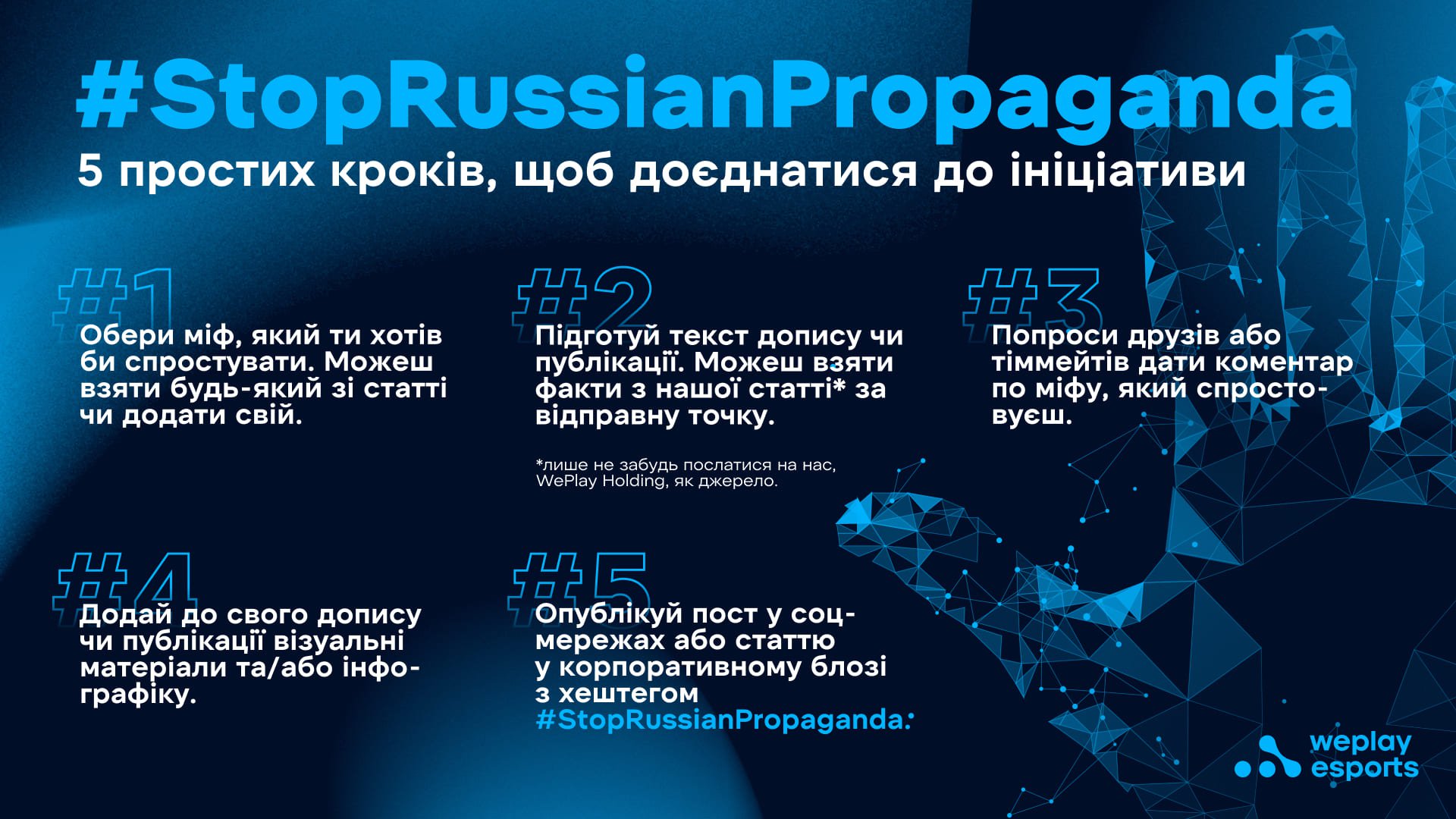 5 простих кроків, як долучитися до ініціативи #StopRussianPropaganda. Зображення: WePlay Holding